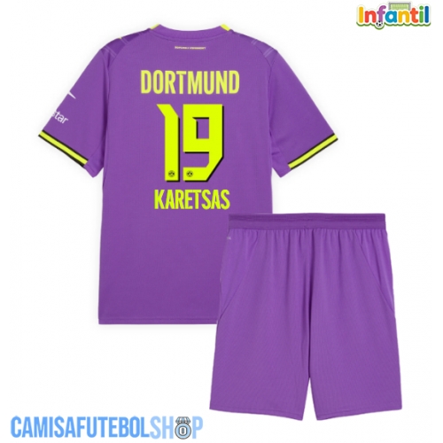 Camisa de time de futebol Borussia Dortmund Konstantinos Karetsas #19 Replicas 3º Equipamento Infantil 2026-27 Manga Curta (+ Calças curtas)